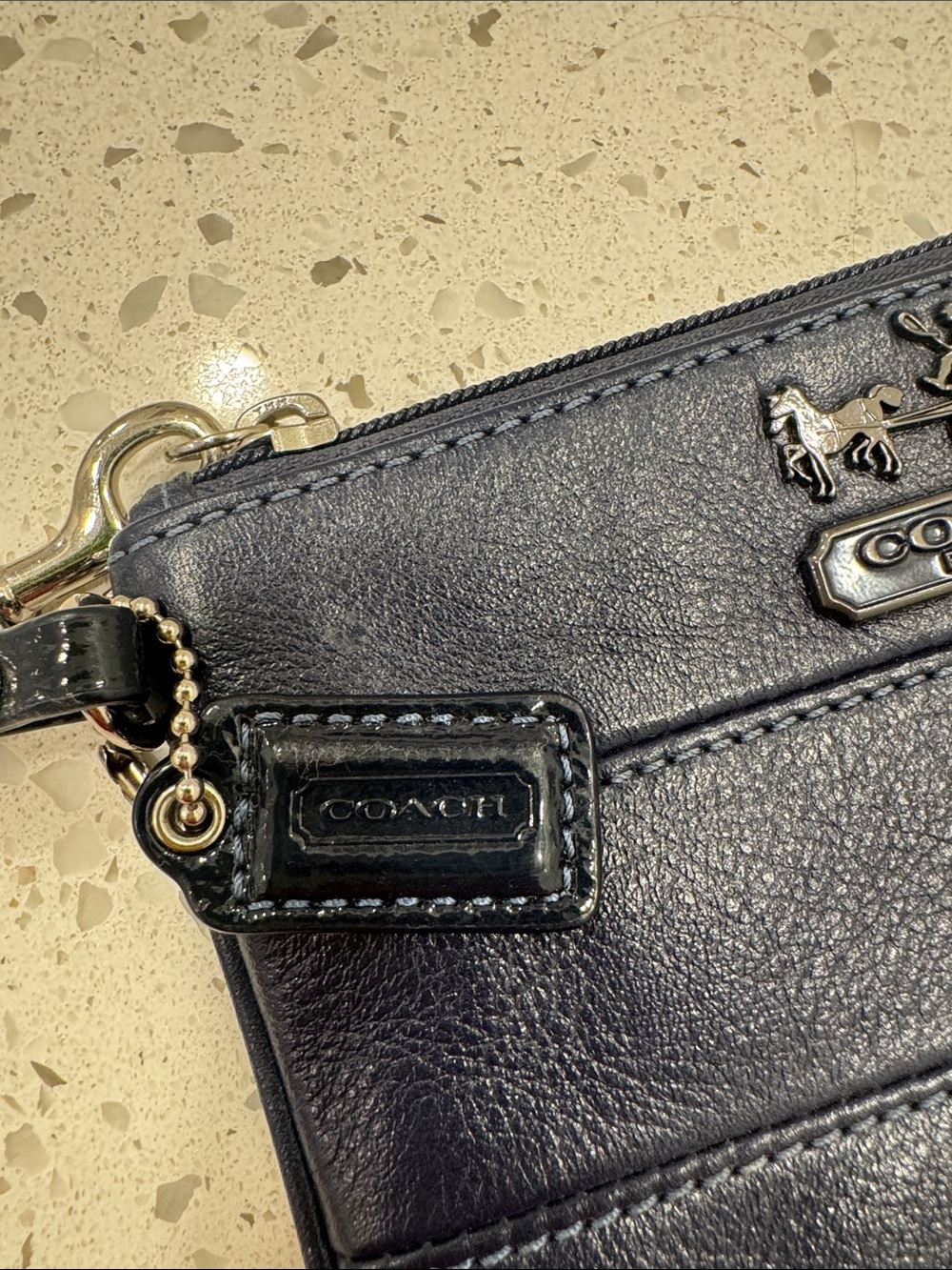 Coach navy Leather Zip Wristlet with Carriage Emblem - Picture 3 of 4